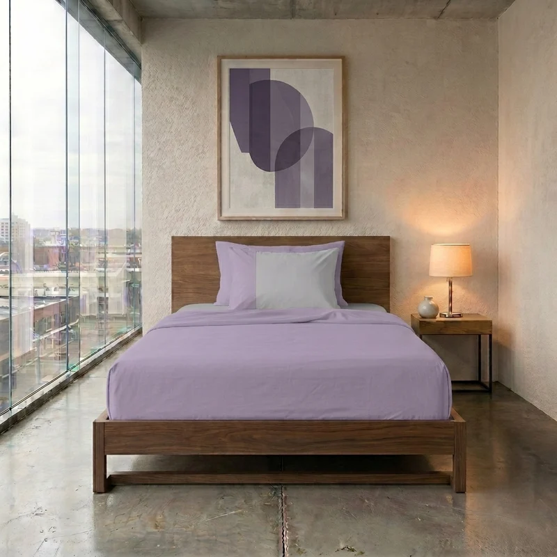 Happidea Completo Letto Piazza e Mezza in Cotone Bicolore Glicine/Perla