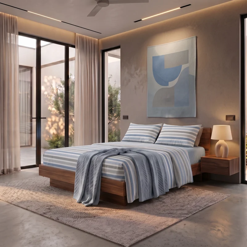 Completo Letto Matrimoniale Basic - Fantasia Edwin Blue