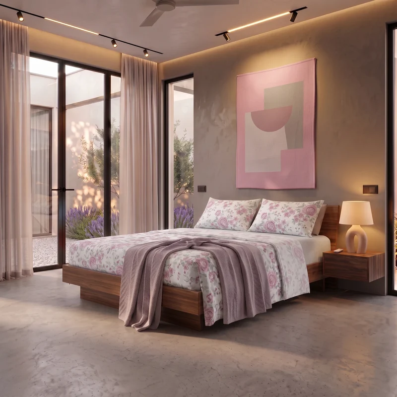 Completo Letto Matrimoniale Basic - Fantasia Neha Mauve