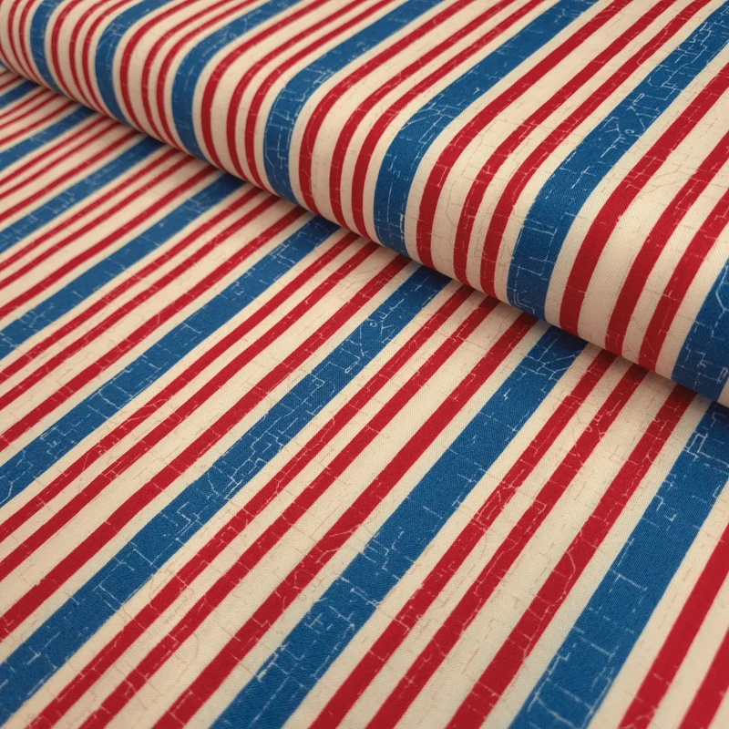 Cotone Americano H 110 cm - RIGHE ROSSE/BLU