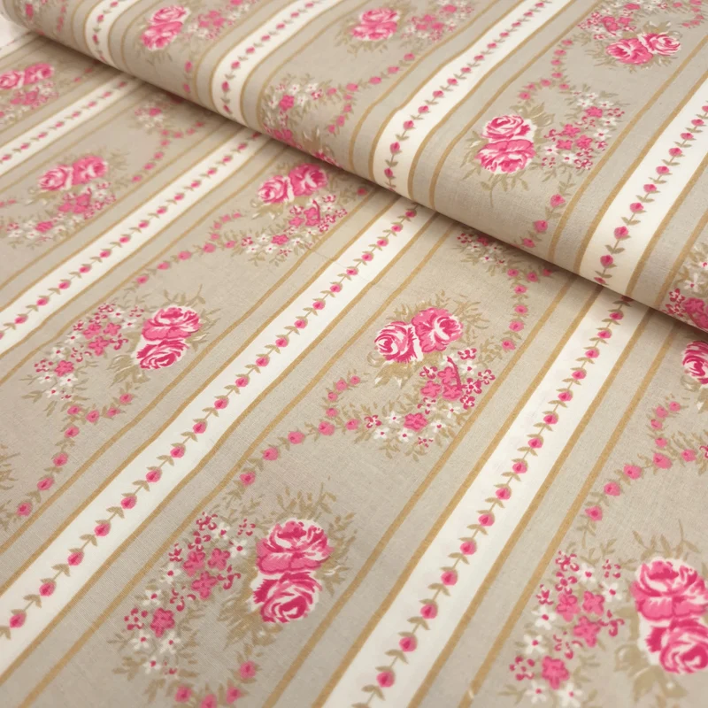 Cotone Americano H 110 cm - FASCE SABBIA/ROSELLINE