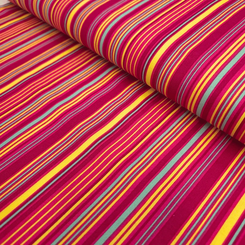 Cotone Americano H 110 cm - RIGHE ROSA/GIALLO/AZZURRO