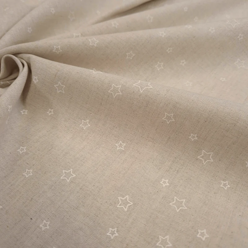 Tessuto Misto Lino H 150 cm - STELLINE BIANCHE/GREZZO