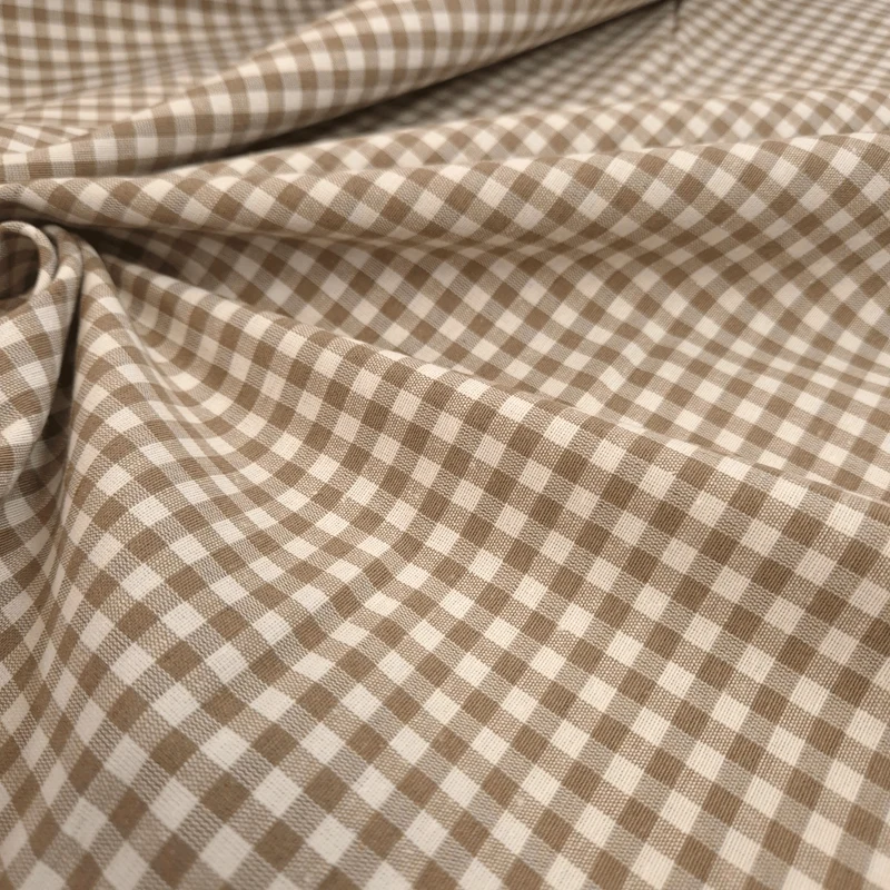 Tessuto misto cotone tinto in filo H 280 cm - QUADRETTO NOCCIOLA