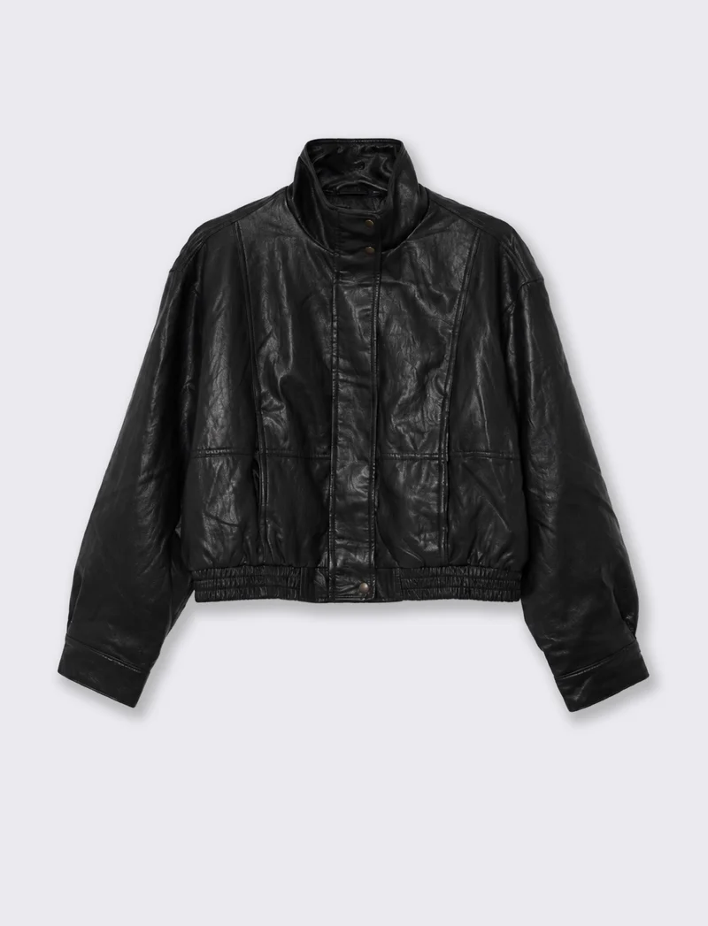Bomber cropped con collo alto trendy - Nero