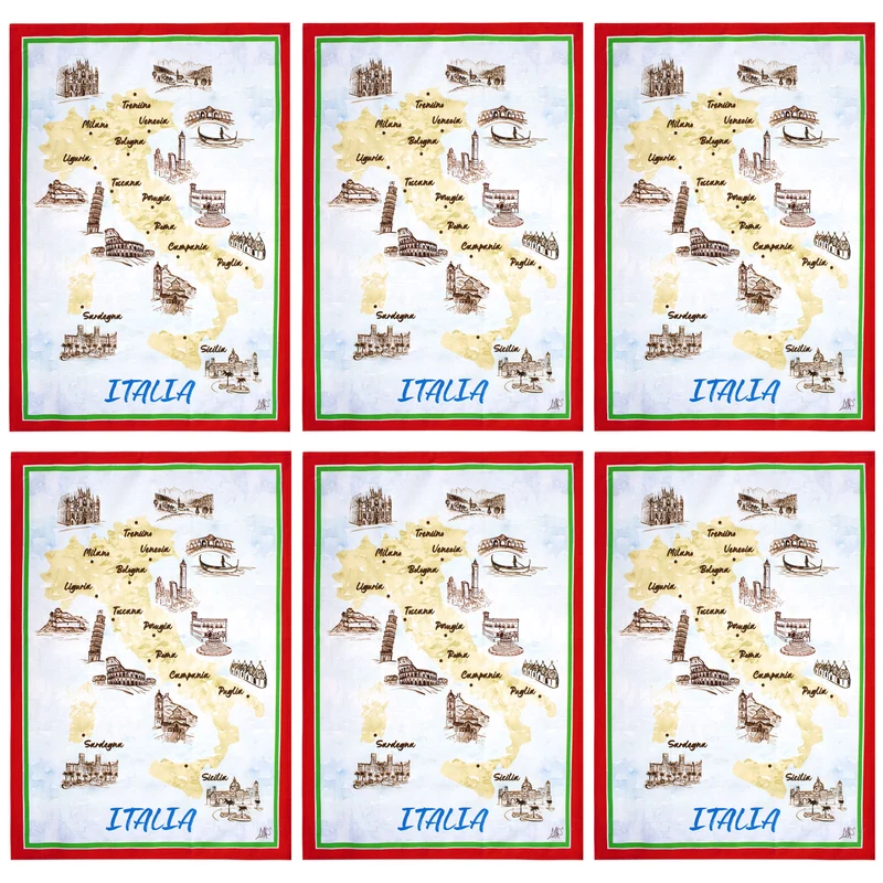 Set 6 Strofinacci cucina Monumenti Italia canovacci in cotone 6839