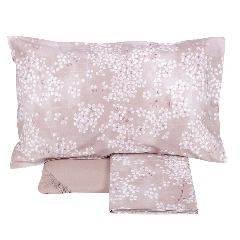 Completo Lenzuola in Flanella di Cotone Fantasia Floreale - Kimono