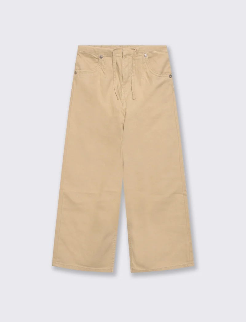Pantalone gamba larga in cotone drill - Beige