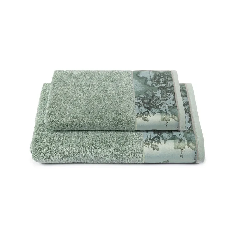 Asciugamano con Ospite Geo Tartan Green in Cotone 480 gr/mq