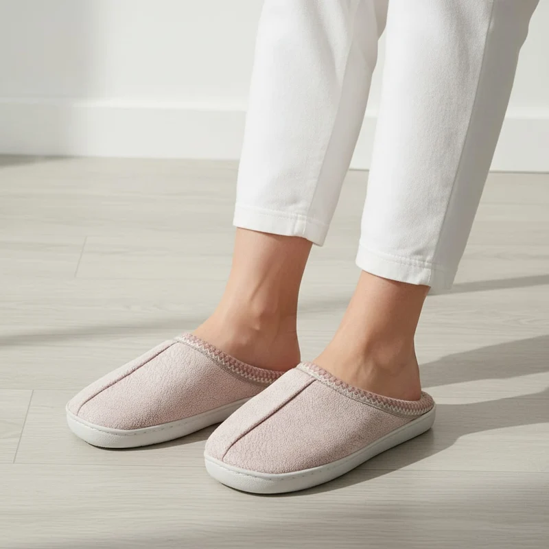 Pantofola da in tessuto con suola alta - Rosa