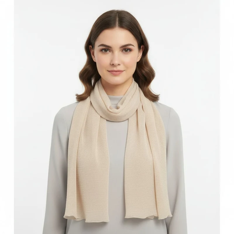 Foulard donna unito laminato bordi arricciati - Bianco sporco