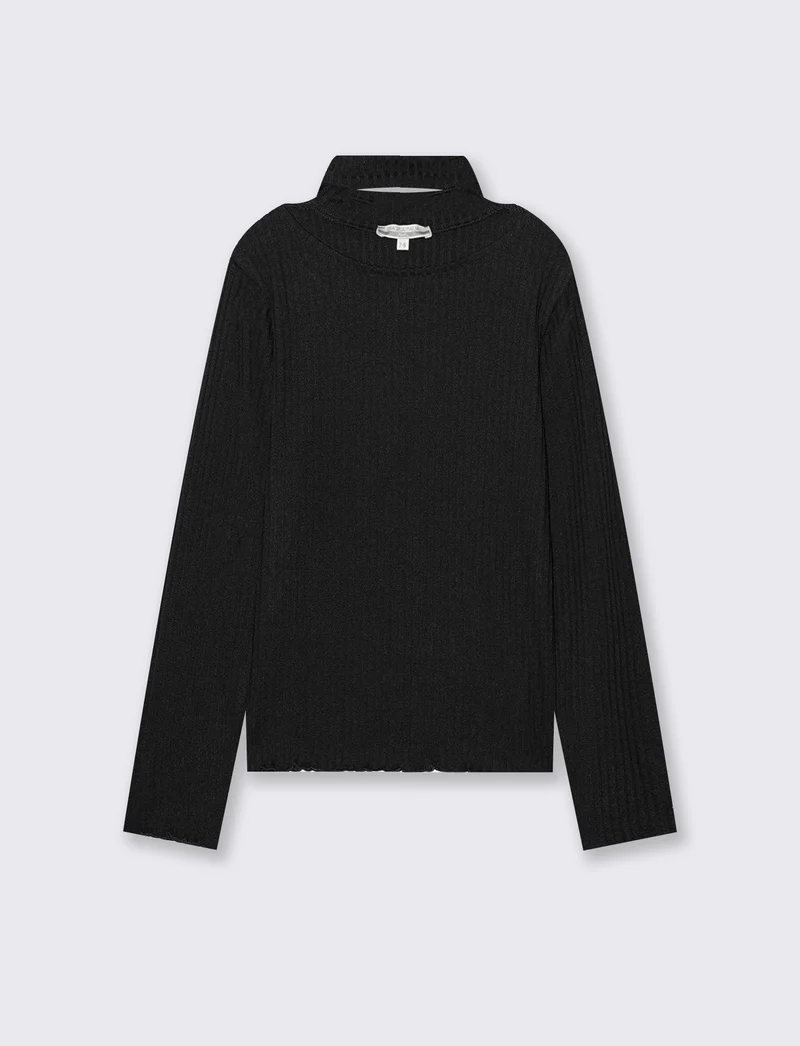 T-Shirt manica lunga bambina con scollo - Nero