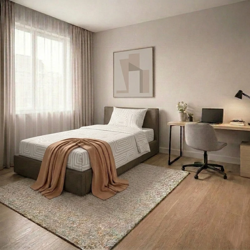Completo Letto Singolo in Cotone con Stampa Danjel Beige