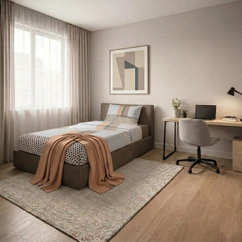 Completo Letto Singolo in Cotone con Stampa Kiljan Beige