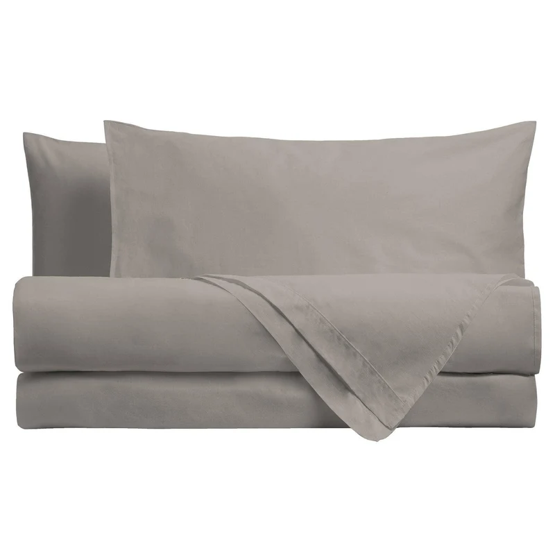 Completo Letto Matrimoniale in Cotone - Tinta Unita Taupe