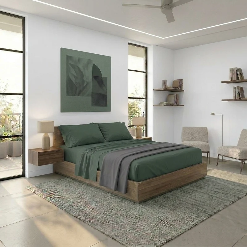 Completo Letto Matrimoniale in Cotone Atelier Fragrance Tinta Unita Dark Green