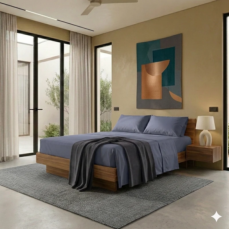 Completo Letto Matrimoniale in Cotone Atelier Fragrance Tinta Unita Blue