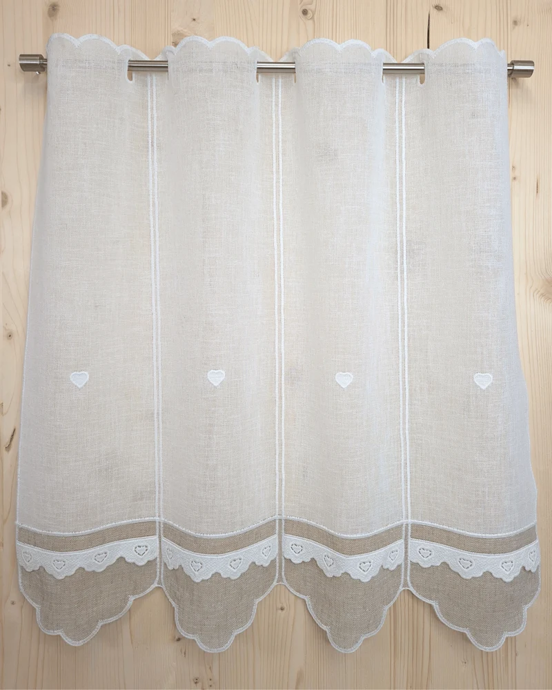 Tenda a vetro ricamata - FASCIA BEIGE/MERLETTO CON CUORICINI