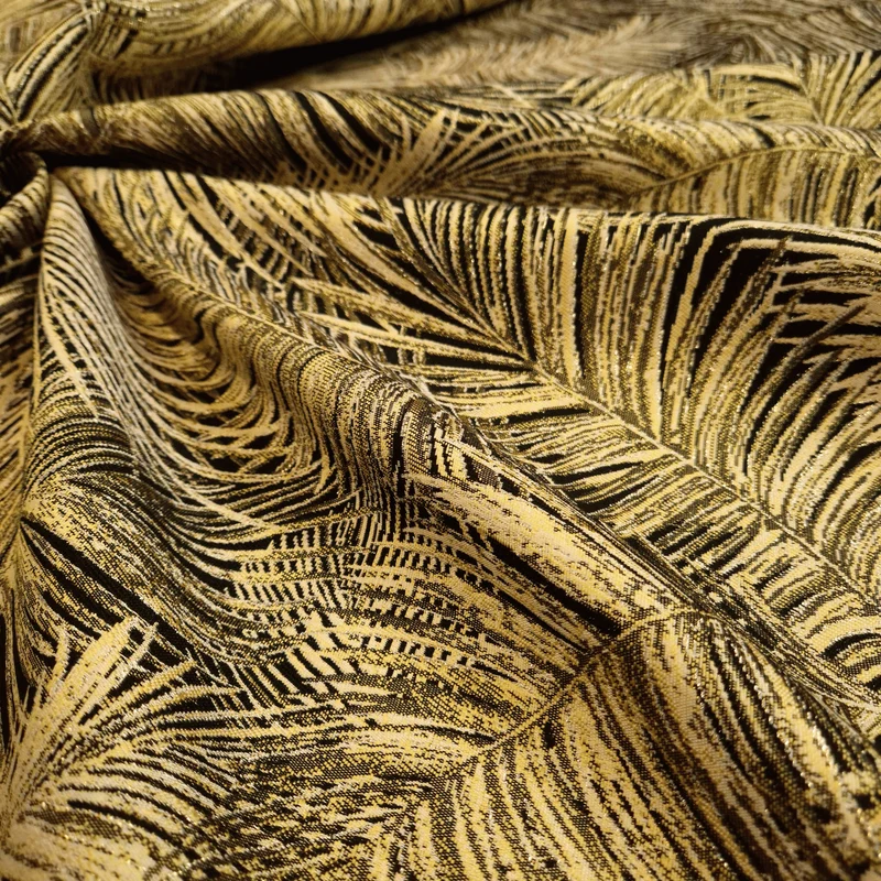 Tessuto Arredo Jacquard H 140 cm - FOLIAGE DORATO LUREX/NERO