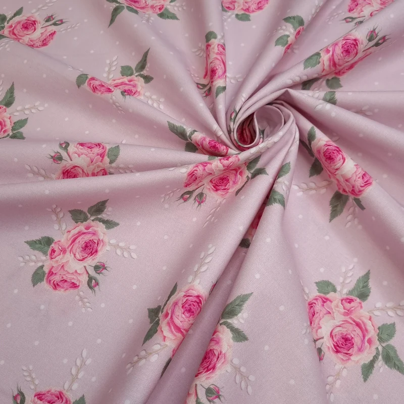 Cotone Americano - Collezione Campagne Chic ROSE FONDO ROSA