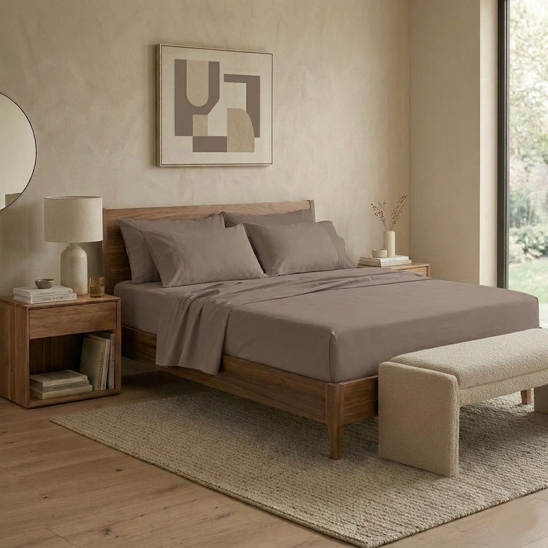 Happidea Completo Letto Matrimoniale in Cotone Tinta Unita Biscotto