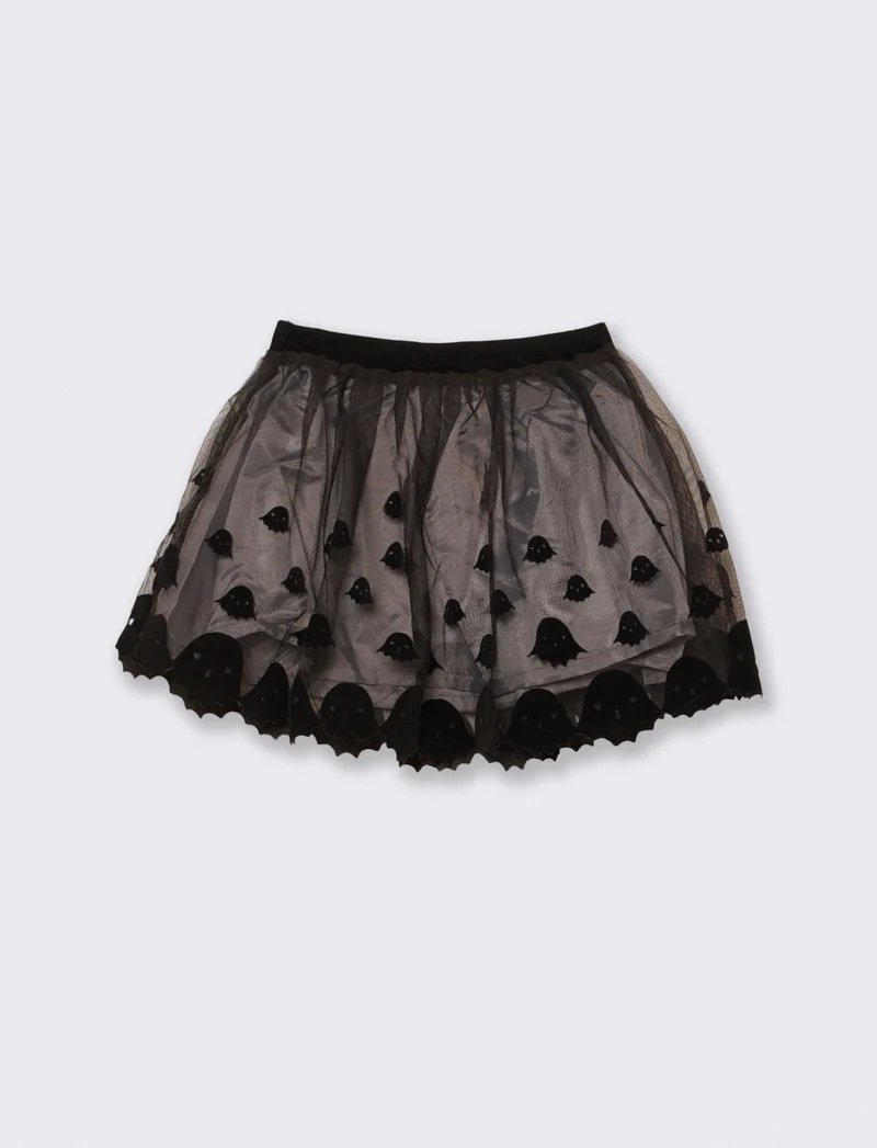 Gonna in tulle stile Halloween con stampa - Nero