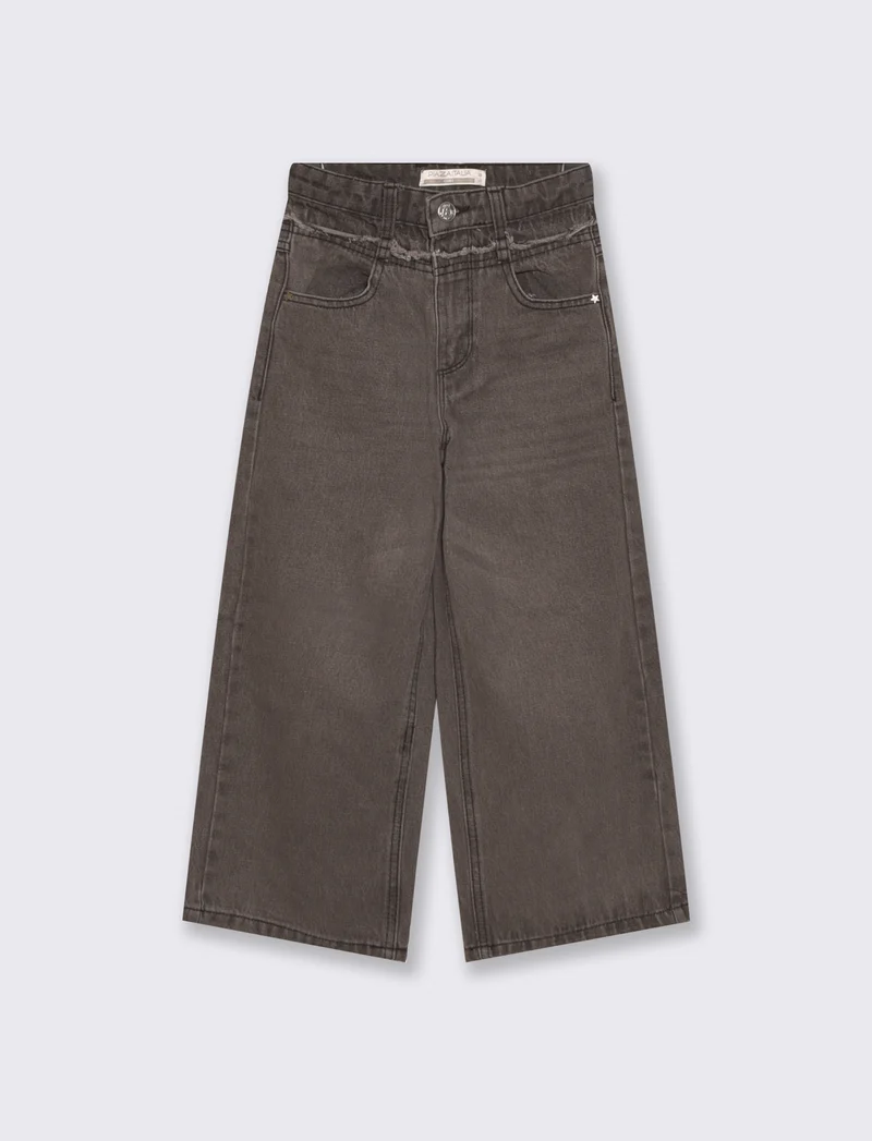 Jeans wide leg grigi con taglio sfrangiato - Nero