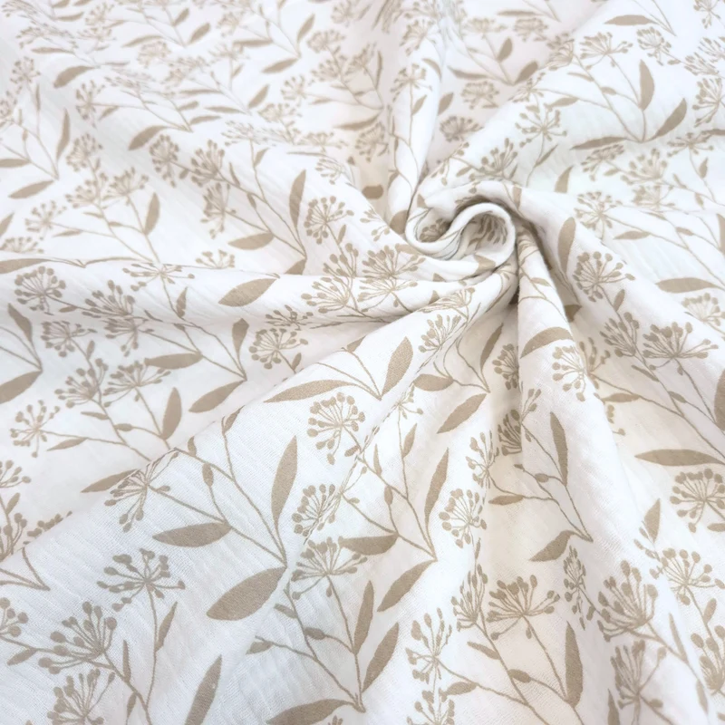 Mussola di Cotone Doppia Garza H 140 cm - FIORI DI CAMPO/LATTE
