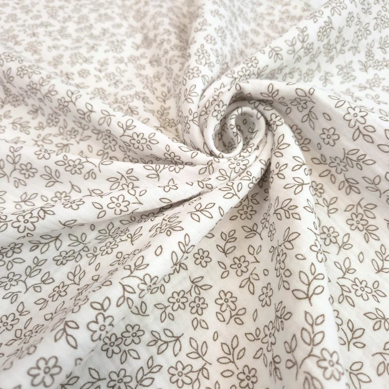 Mussola di Cotone Doppia Garza H 140 cm - FIORELLINI FANGO/LATTE