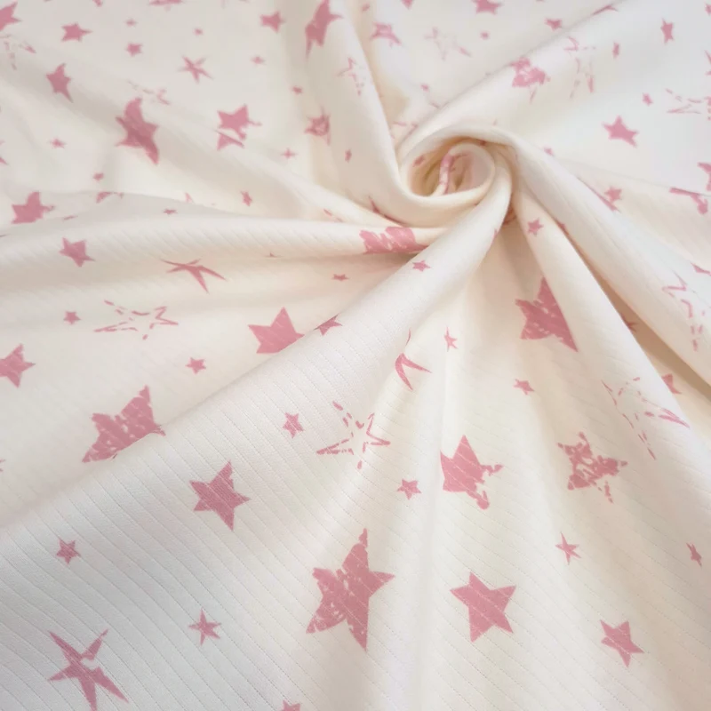 Maglina a costine H 150 cm - STELLE ROSA/LATTE