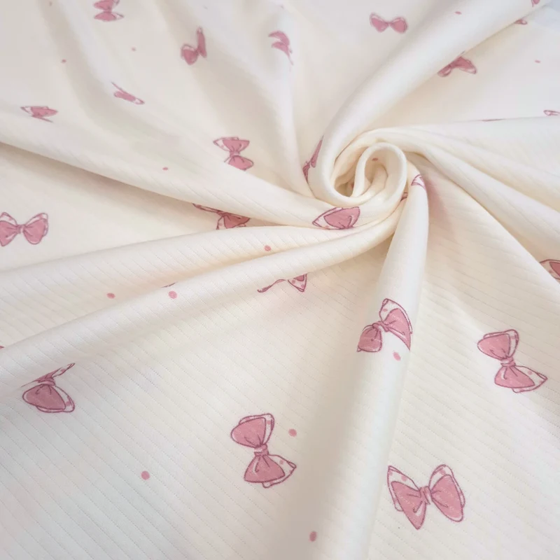 Maglina a costine H 150 cm - FIOCCHETTI ROSA/LATTE