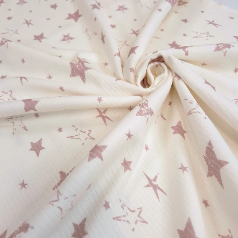 Maglina a costine H 150 cm - STELLE ROSA ANTICO/LATTE