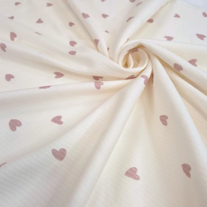 Maglina a costine H 150 cm - CUORI ROSA ANTICO/LATTE
