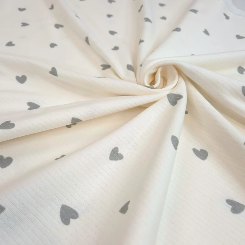 Maglina a costine H 150 cm - CUORI GRIGI/LATTE