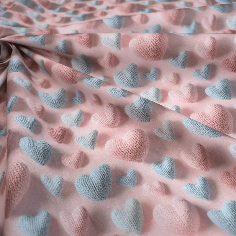 Tessuto Cotone Stampa Digitale 3D H 145 cm - CUORICINI ROSA E AZZURRI