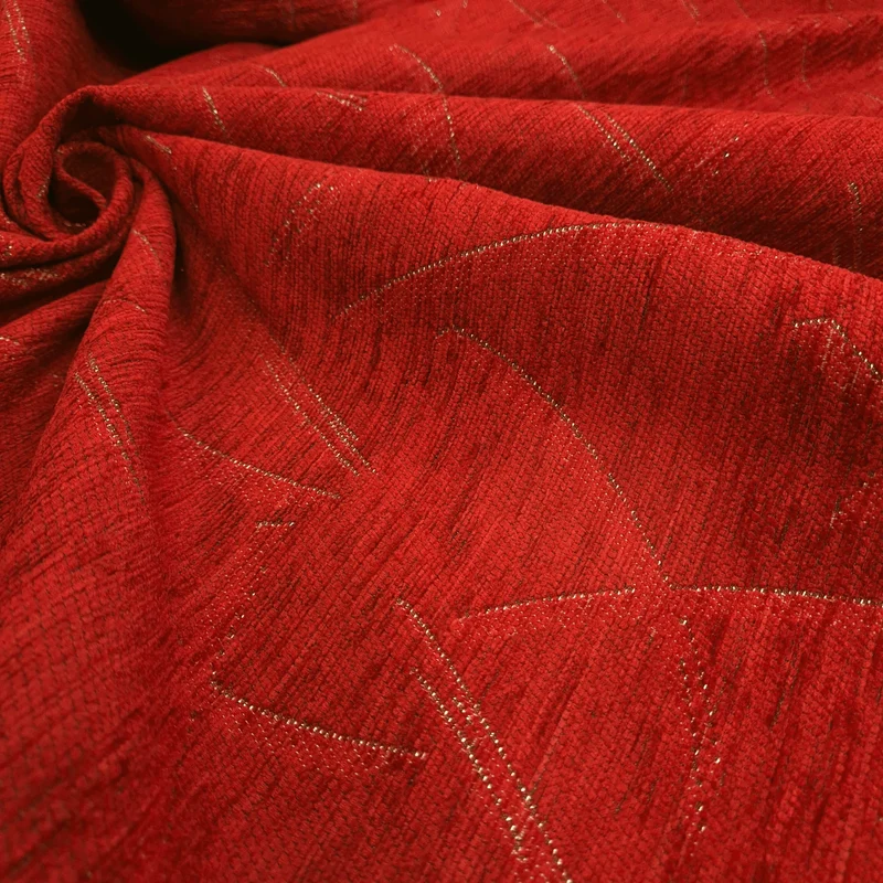 Tessuto Arredo Ciniglia/Jacquard H 140 cm - GEOMETRICO MATTONE/LUREX ARGENTO