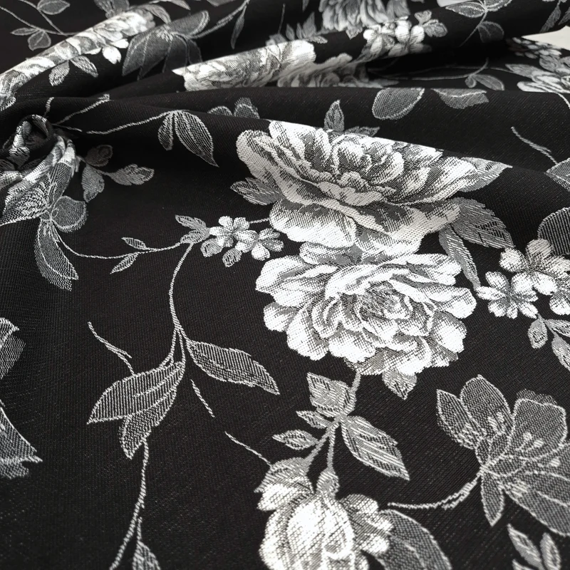 Tessuto Arredo Jacquard H 140 cm - ROSE GRIGIO/NERO