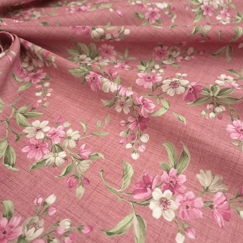 Cotone Fondo Panama Digital H 160 cm - FIORITURA/ROSA SCURO
