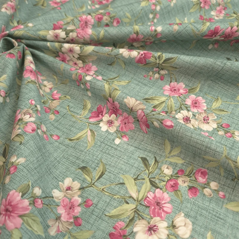 Cotone Fondo Panama Digital H 160 cm - FIORITURA/MENTA SCURO