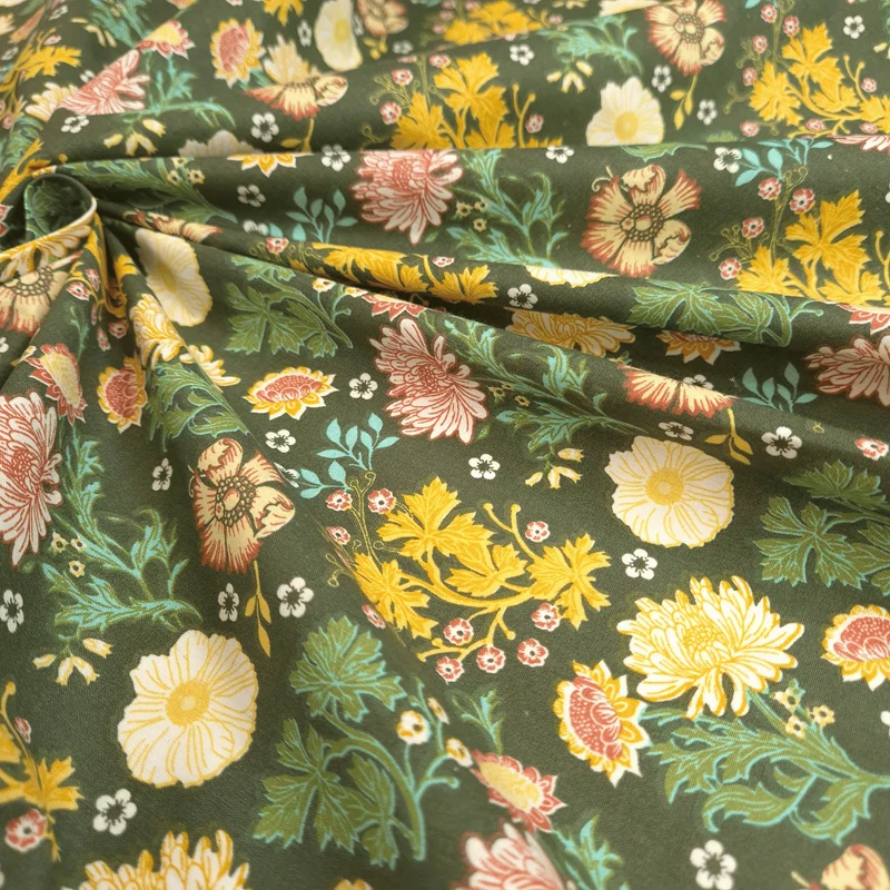 Tessuto Cotone H 140 cm - FIORI/VERDONE