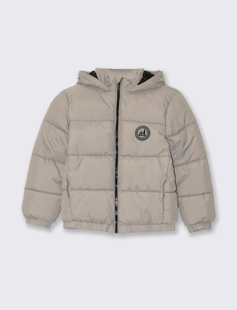 Giubbotto imbottito con cappuccio e tasche - Beige
