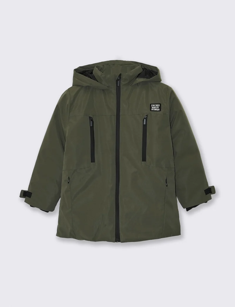 Giaccone imbottito con cappuccio e zip - Verde