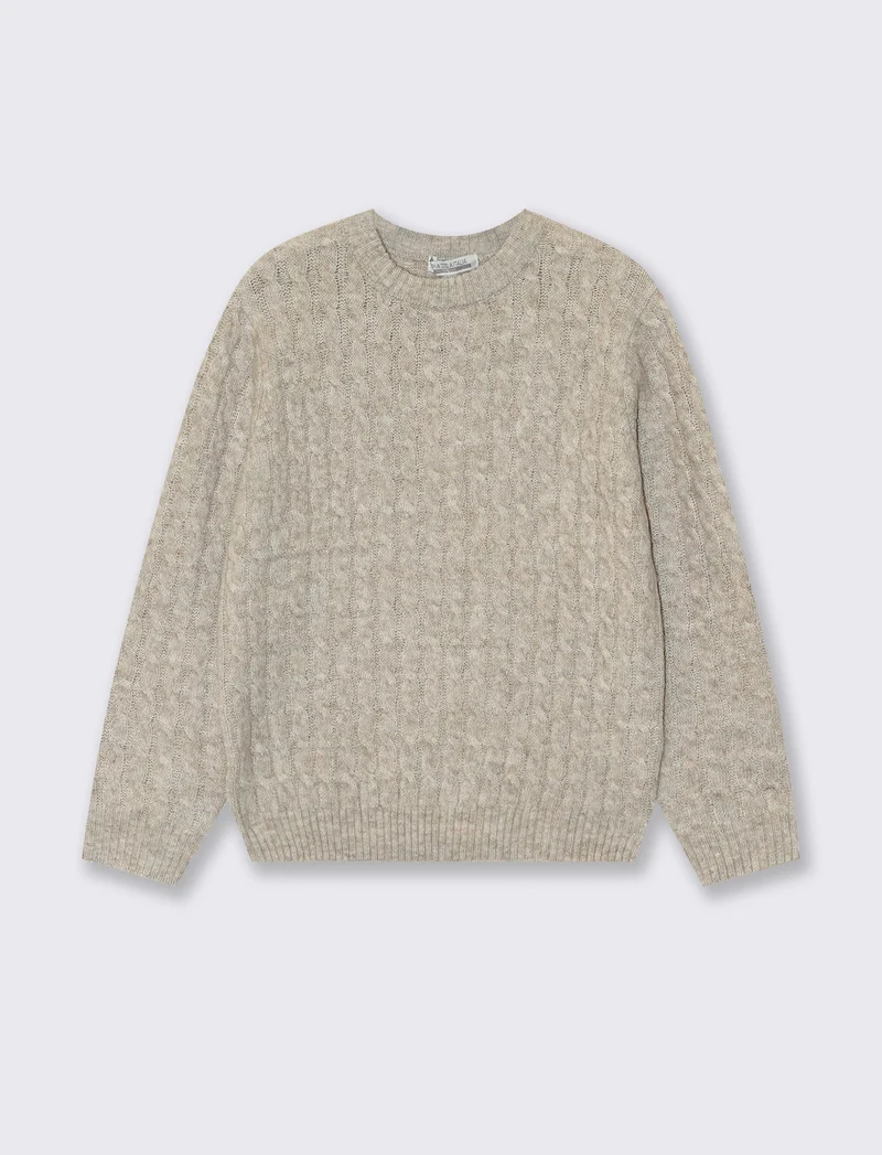 Maglia girocollo pesante con trecce cozy - Beige