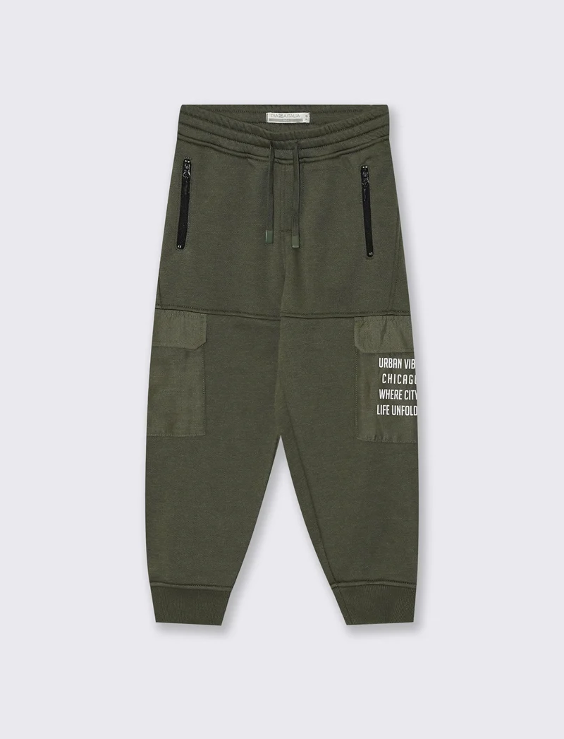 Jogger in felpa con tasconi e coulisse - Verde militare