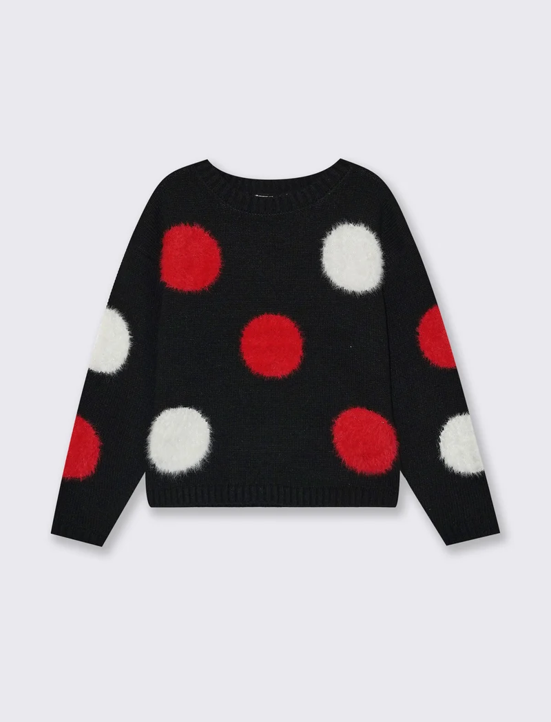 Maglioncino girocollo in lurex jaquard - Nero