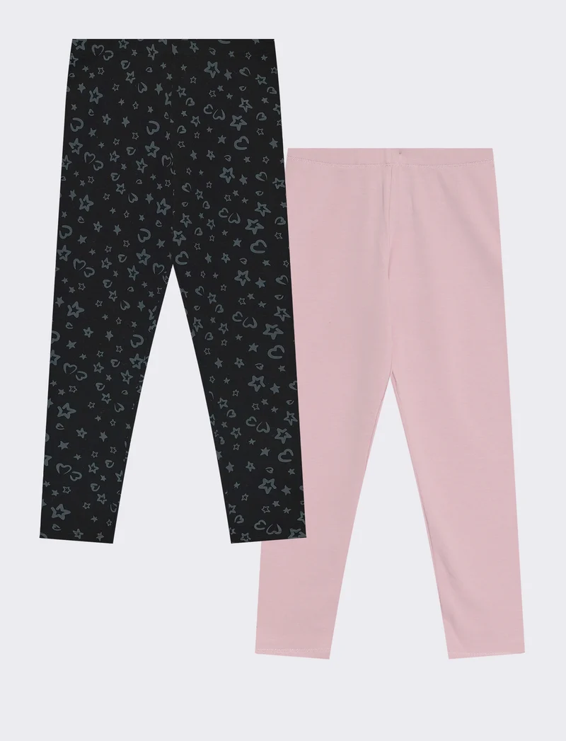 Leggings 2-pack con motivi stampati - Rosa polvere