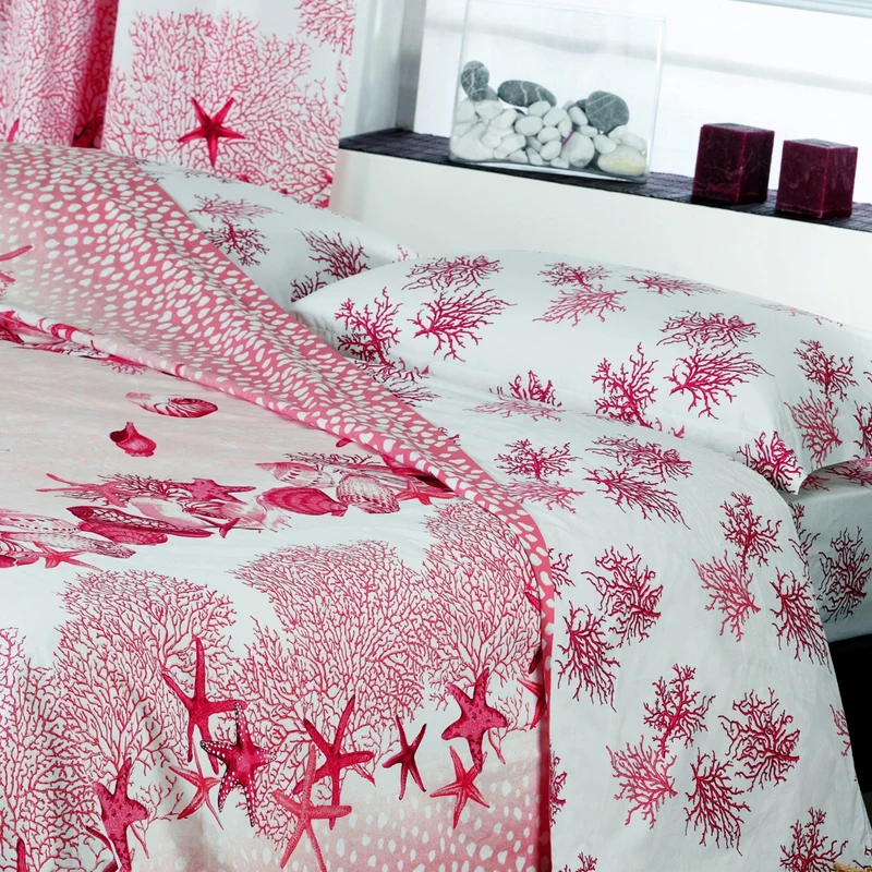 Copriletto Primaverile coral beach Moderno in Percalle 90 gr/mq