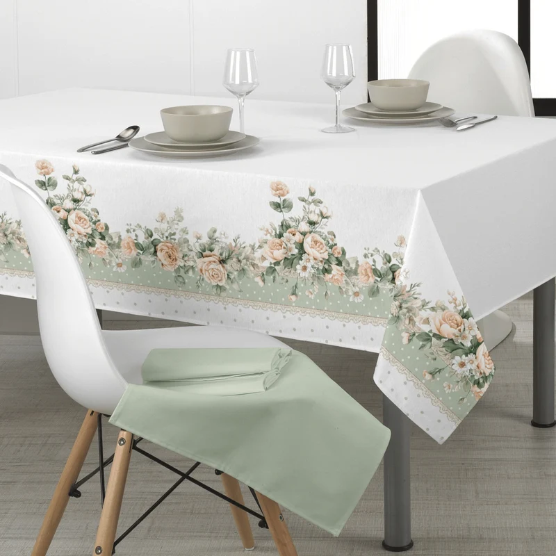 Tessuto per Tovaglie con abbassamento H 160 cm - ROSE E PIZZO