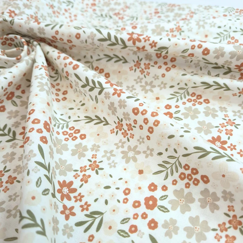 Tessuto Cotone H 145 cm - FIORELLINI RUGGINE