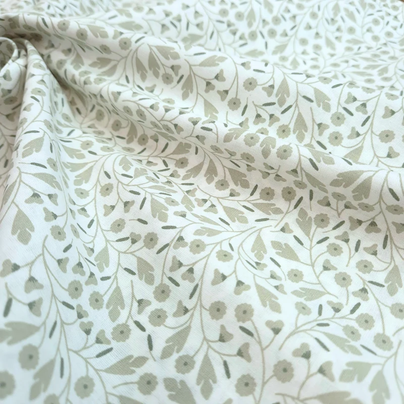 Tessuto Cotone H 145 cm - RAMETTI FIORITI VERDE SALVIA/LATTE